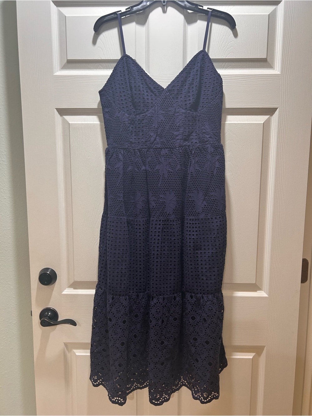 crown & ivy Navy Eyelet Spaghetti-Strap Midi Dress